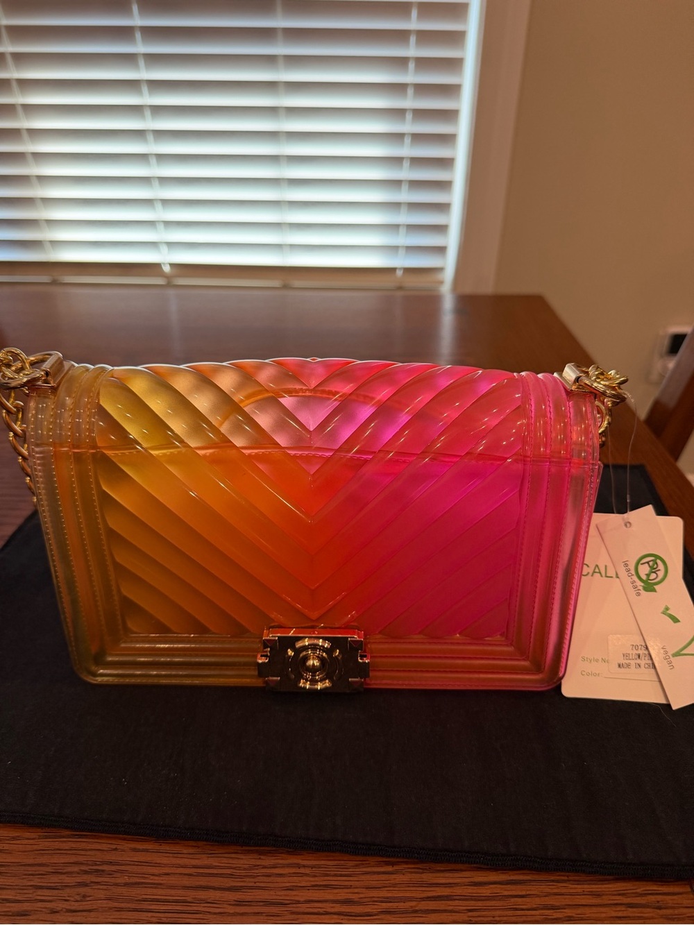 Caleesa Colorful Ombre Chevron Crossbody Bag - Yellow-Pink Gradient